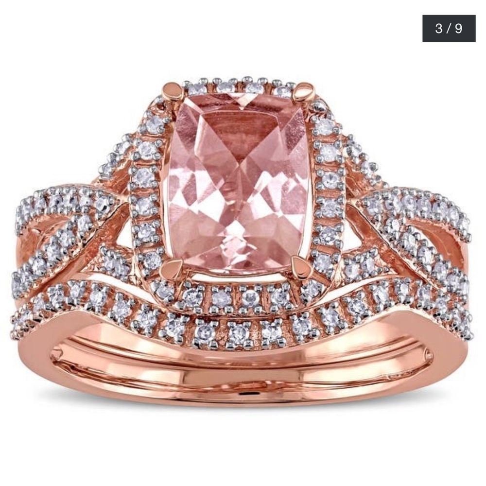 Morganite rosegold engagement ring set size 5.5.